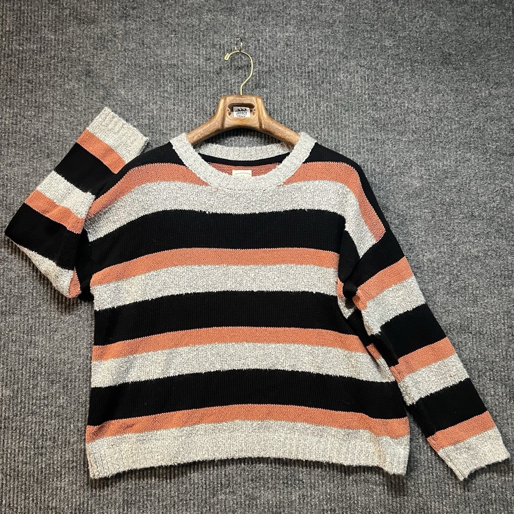 Billabong Sweater Womens Medium Striped Gray Red Black‎ Long Sleeve Knitted